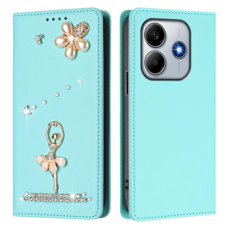 For Xiaomi Poco M7 Pro 5G / Redmi Note 14 5G Ballet Girl Diamond Studded RFID Vegan Leather Phone Case