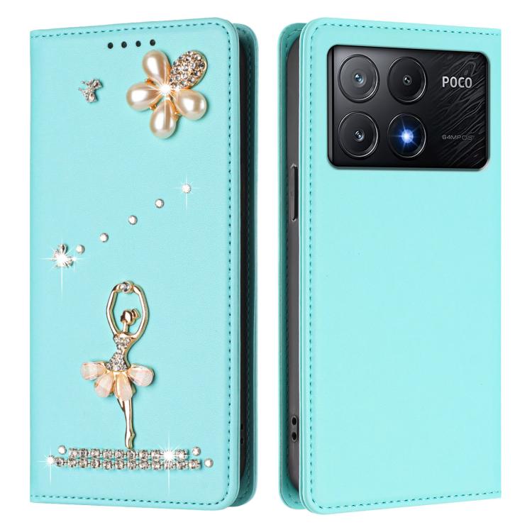 For Xiaomi Poco X6 Pro 5G / Redmi K70E Ballet Girl Diamond Studded RFID Vegan Leather Phone Case