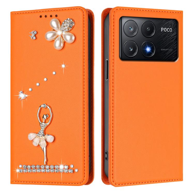 For Xiaomi Poco X6 Pro 5G / Redmi K70E Ballet Girl Diamond Studded RFID Vegan Leather Phone Case