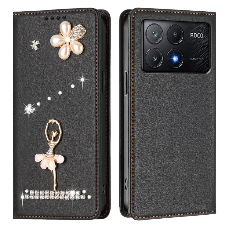 For Xiaomi Poco X6 Pro 5G / Redmi K70E Ballet Girl Diamond Studded RFID Vegan Leather Phone Case