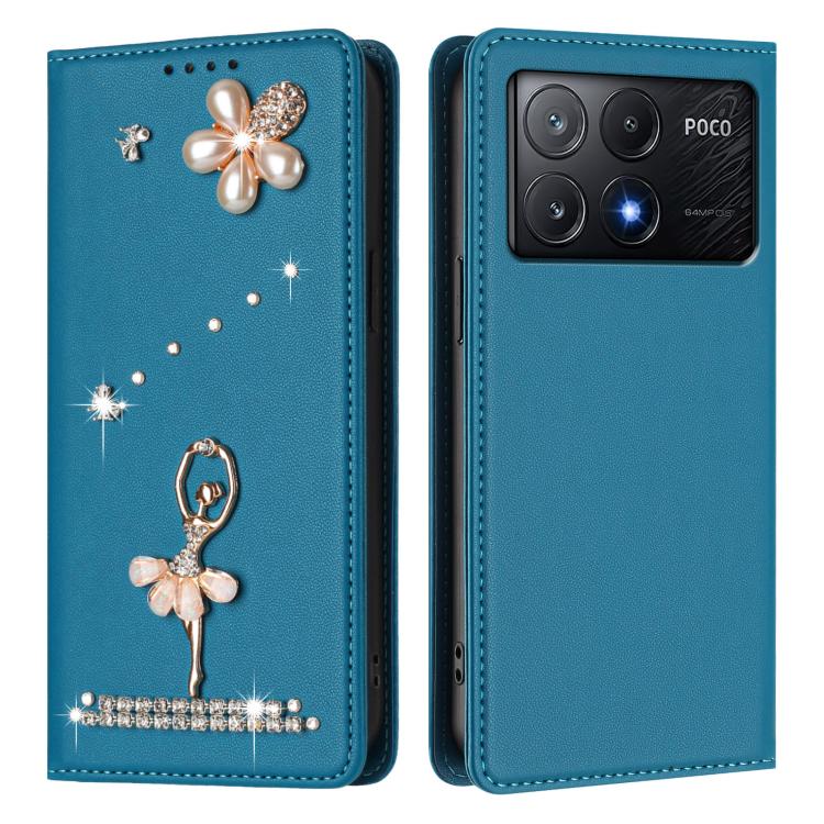For Xiaomi Poco X6 Pro 5G / Redmi K70E Ballet Girl Diamond Studded RFID Vegan Leather Phone Case