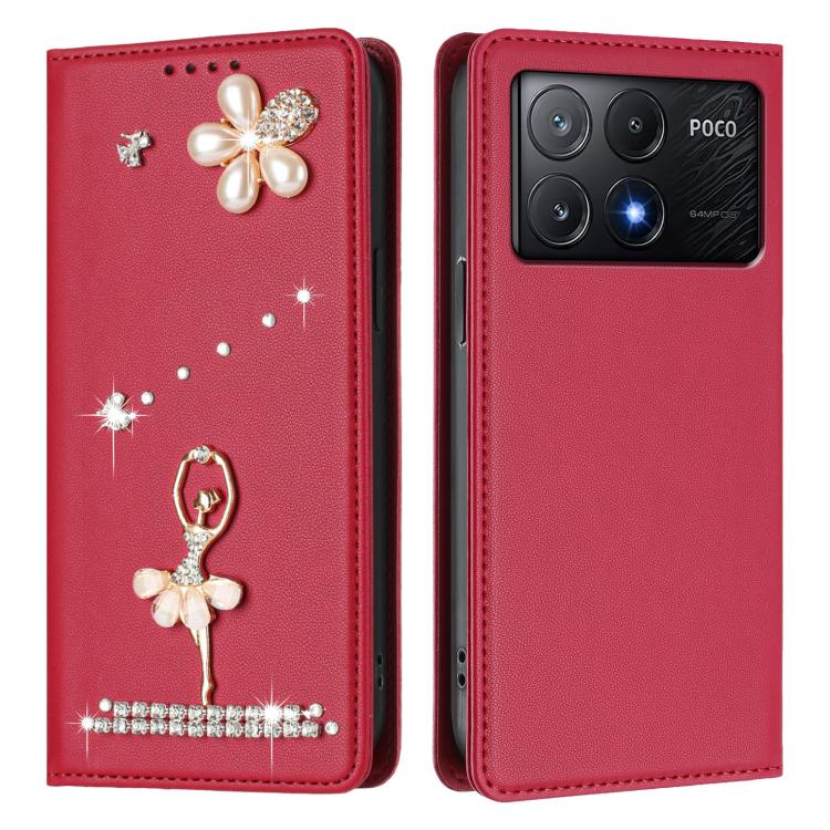 For Xiaomi Poco X6 Pro 5G / Redmi K70E Ballet Girl Diamond Studded RFID Vegan Leather Phone Case