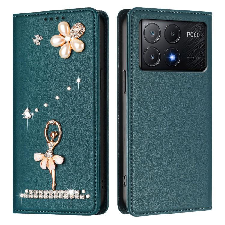 For Xiaomi Poco X6 Pro 5G / Redmi K70E Ballet Girl Diamond Studded RFID Vegan Leather Phone Case