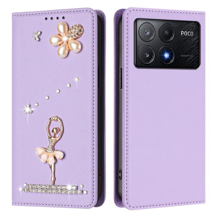 For Xiaomi Poco X6 Pro 5G / Redmi K70E Ballet Girl Diamond Studded RFID Vegan Leather Phone Case