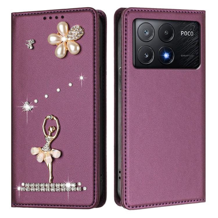 For Xiaomi Poco X6 Pro 5G / Redmi K70E Ballet Girl Diamond Studded RFID Vegan Leather Phone Case
