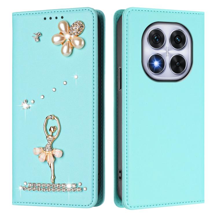 For Xiaomi Poco X7 5G / Redmi Note 14 Pro 5G Ballet Girl Diamond Studded RFID Vegan Leather Phone Case