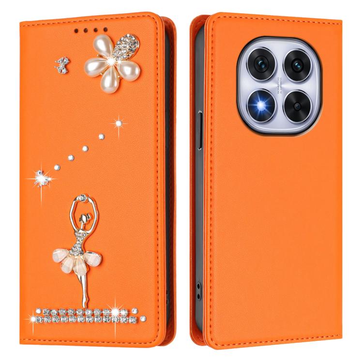 For Xiaomi Poco X7 5G / Redmi Note 14 Pro 5G Ballet Girl Diamond Studded RFID Vegan Leather Phone Case