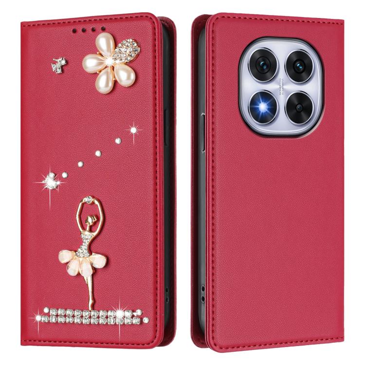 For Xiaomi Poco X7 5G / Redmi Note 14 Pro 5G Ballet Girl Diamond Studded RFID Vegan Leather Phone Case