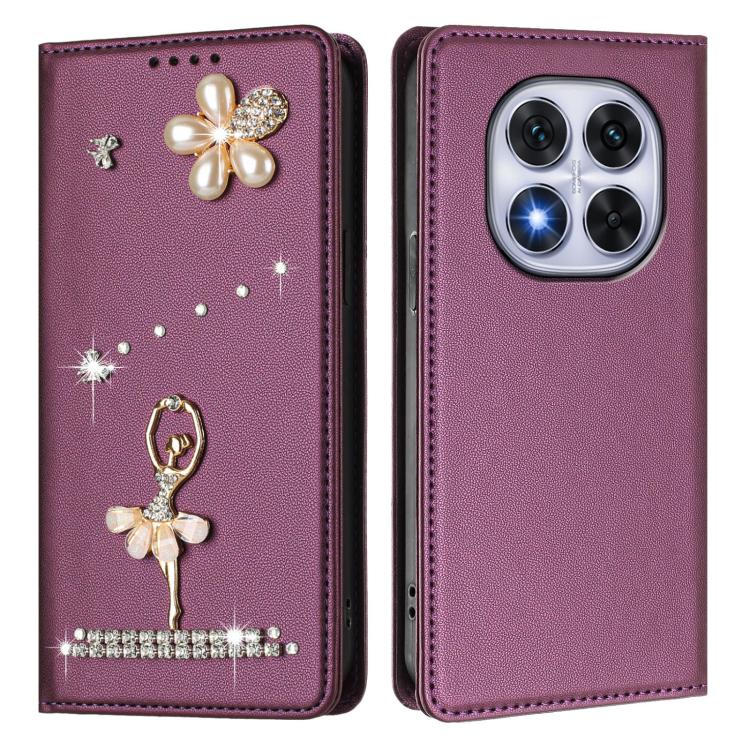 For Xiaomi Poco X7 5G / Redmi Note 14 Pro 5G Ballet Girl Diamond Studded RFID Vegan Leather Phone Case