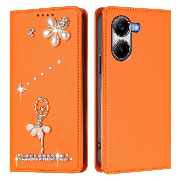 For Xiaomi Poco X7 Pro 5G / Redmi Turbo 4 Ballet Girl Diamond Studded RFID Vegan Leather Phone Case