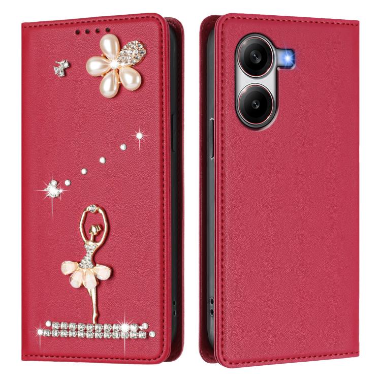 For Xiaomi Poco X7 Pro 5G / Redmi Turbo 4 Ballet Girl Diamond Studded RFID Vegan Leather Phone Case