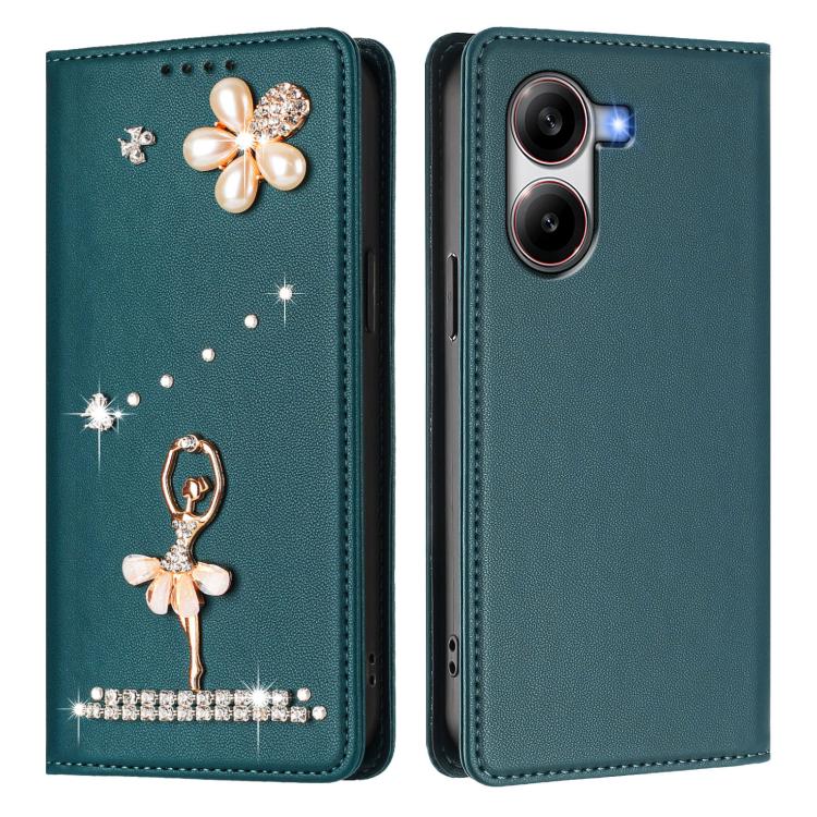 For Xiaomi Poco X7 Pro 5G / Redmi Turbo 4 Ballet Girl Diamond Studded RFID Vegan Leather Phone Case