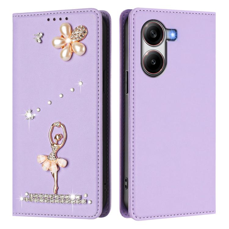 For Xiaomi Poco X7 Pro 5G / Redmi Turbo 4 Ballet Girl Diamond Studded RFID Vegan Leather Phone Case