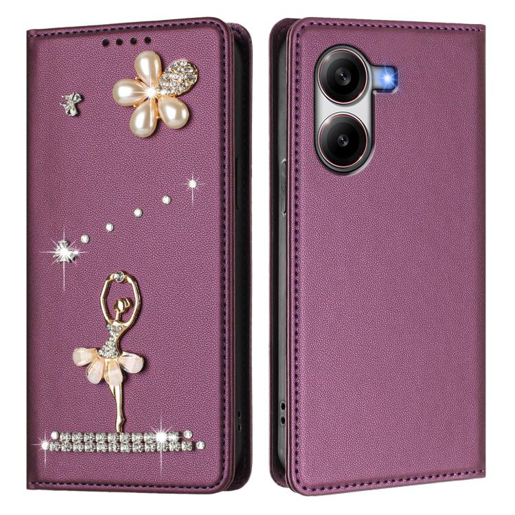 For Xiaomi Poco X7 Pro 5G / Redmi Turbo 4 Ballet Girl Diamond Studded RFID Vegan Leather Phone Case