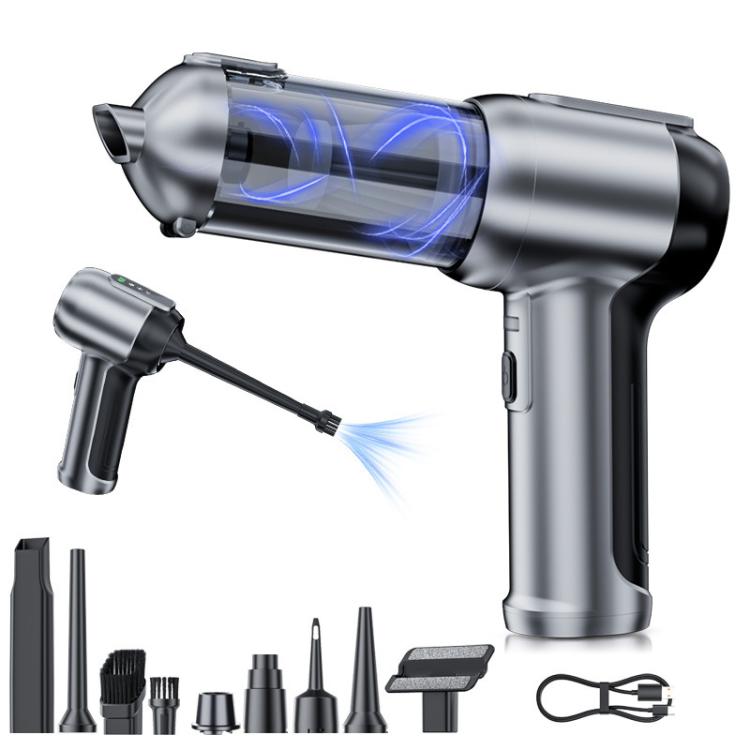 SUITU ST-6707APlus Portable Digital Display Blow Suction Combo USB Charging Car Vacuum Cleaner - Silver Black