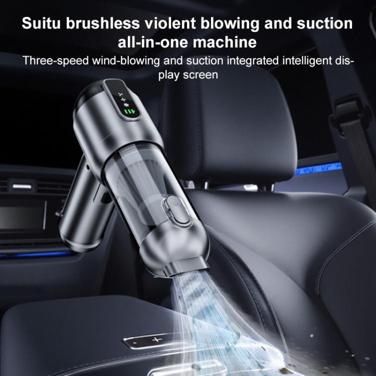 SUITU ST-6707APlus Portable Digital Display Blow Suction Combo USB Charging Car Vacuum Cleaner - Silver Black