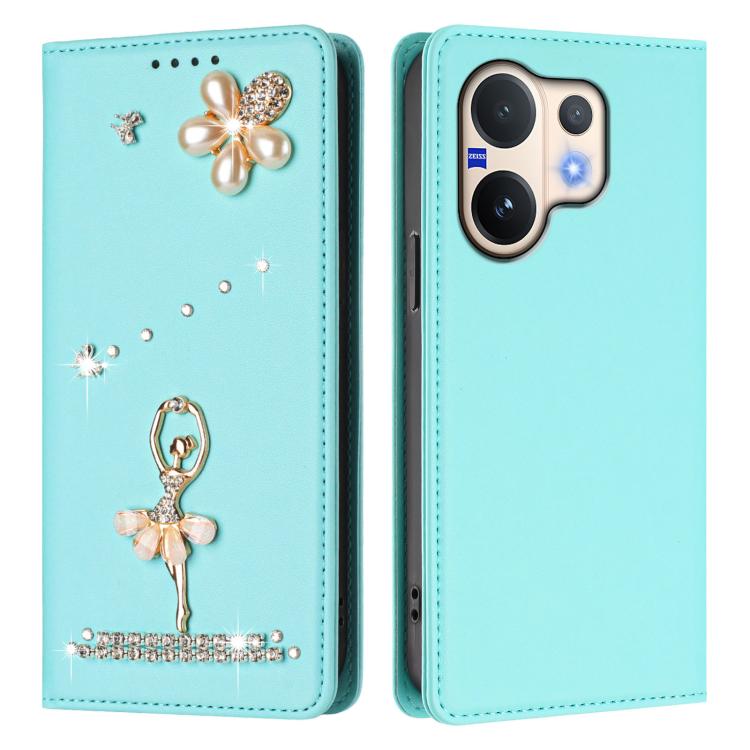 For vivo V60 5G Global / V60E 5G Global Ballet Girl Diamond Studded RFID Vegan Leather Phone Case