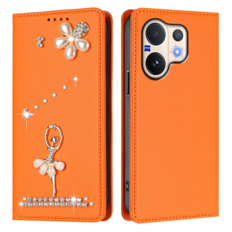 For vivo V60 5G Global / V60E 5G Global Ballet Girl Diamond Studded RFID Vegan Leather Phone Case