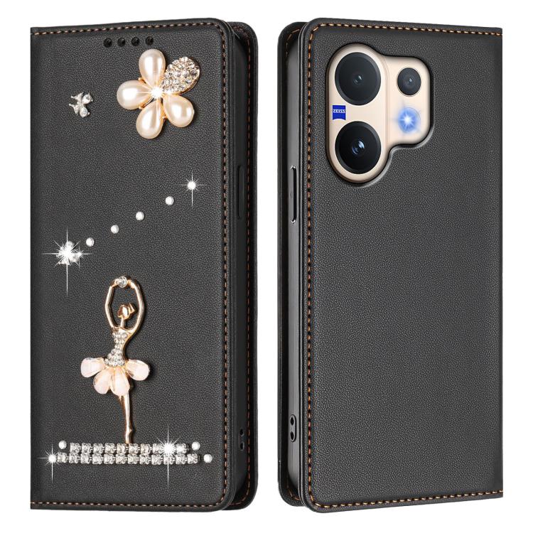 For vivo V60 5G Global / V60E 5G Global Ballet Girl Diamond Studded RFID Vegan Leather Phone Case