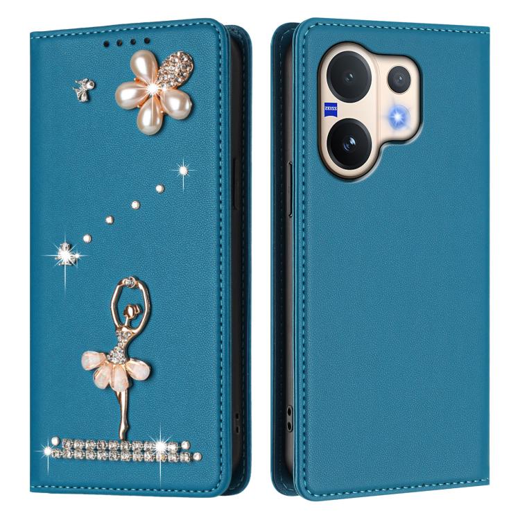 For vivo V60 5G Global / V60E 5G Global Ballet Girl Diamond Studded RFID Vegan Leather Phone Case
