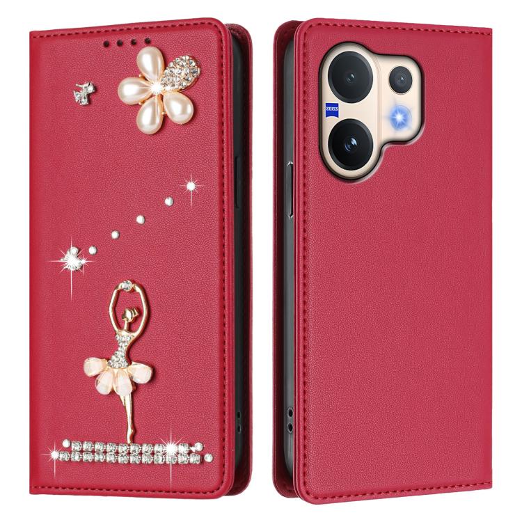 For vivo V60 5G Global / V60E 5G Global Ballet Girl Diamond Studded RFID Vegan Leather Phone Case