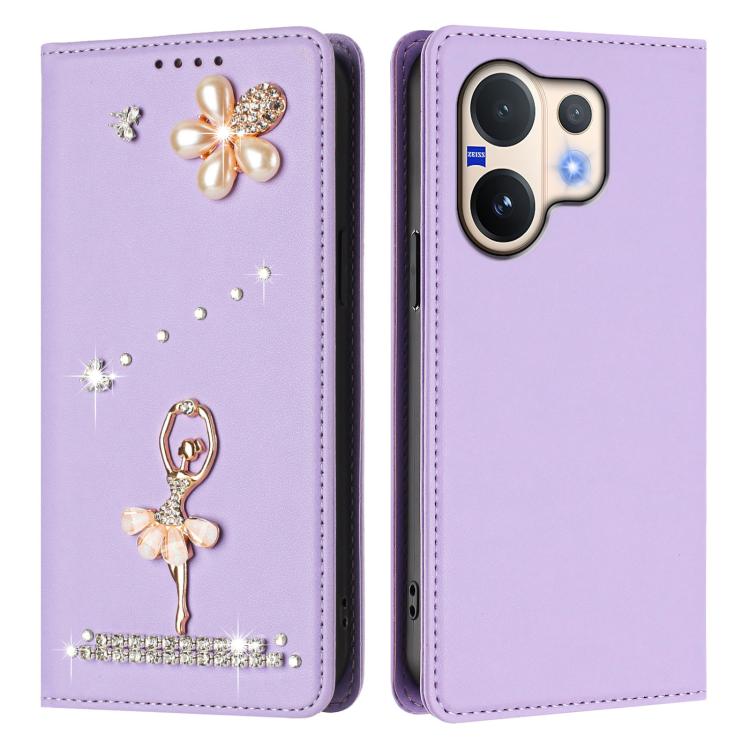 For vivo V60 5G Global / V60E 5G Global Ballet Girl Diamond Studded RFID Vegan Leather Phone Case