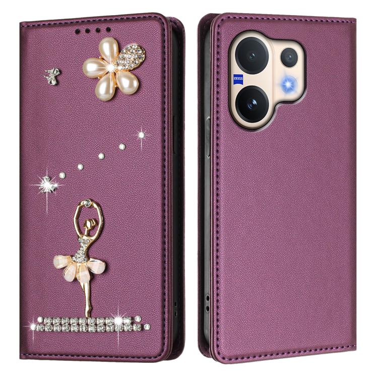 For vivo V60 5G Global / V60E 5G Global Ballet Girl Diamond Studded RFID Vegan Leather Phone Case