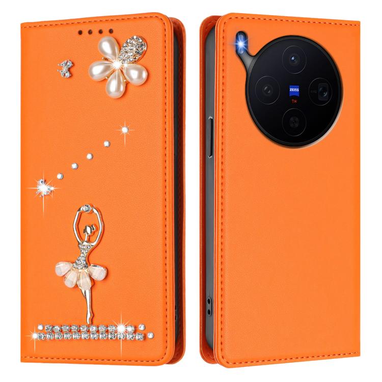 For vivo X300 Ballet Girl Diamond Studded RFID Vegan Leather Phone Case
