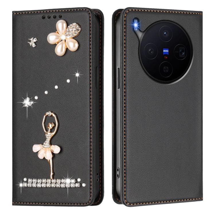 For vivo X300 Ballet Girl Diamond Studded RFID Vegan Leather Phone Case