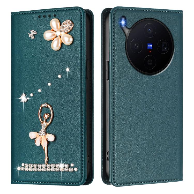 For vivo X300 Ballet Girl Diamond Studded RFID Vegan Leather Phone Case