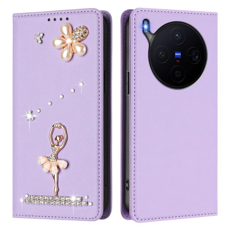 For vivo X300 Ballet Girl Diamond Studded RFID Vegan Leather Phone Case