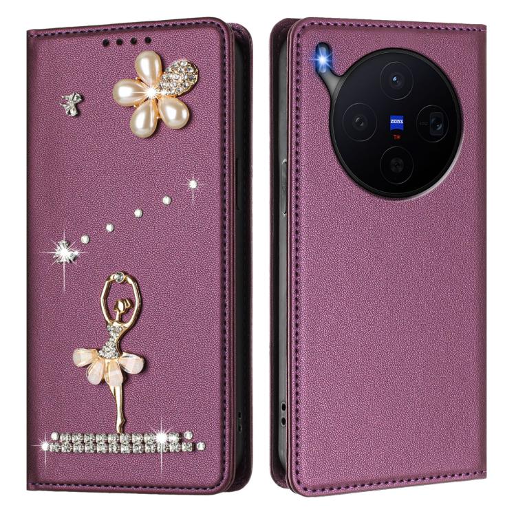 For vivo X300 Ballet Girl Diamond Studded RFID Vegan Leather Phone Case