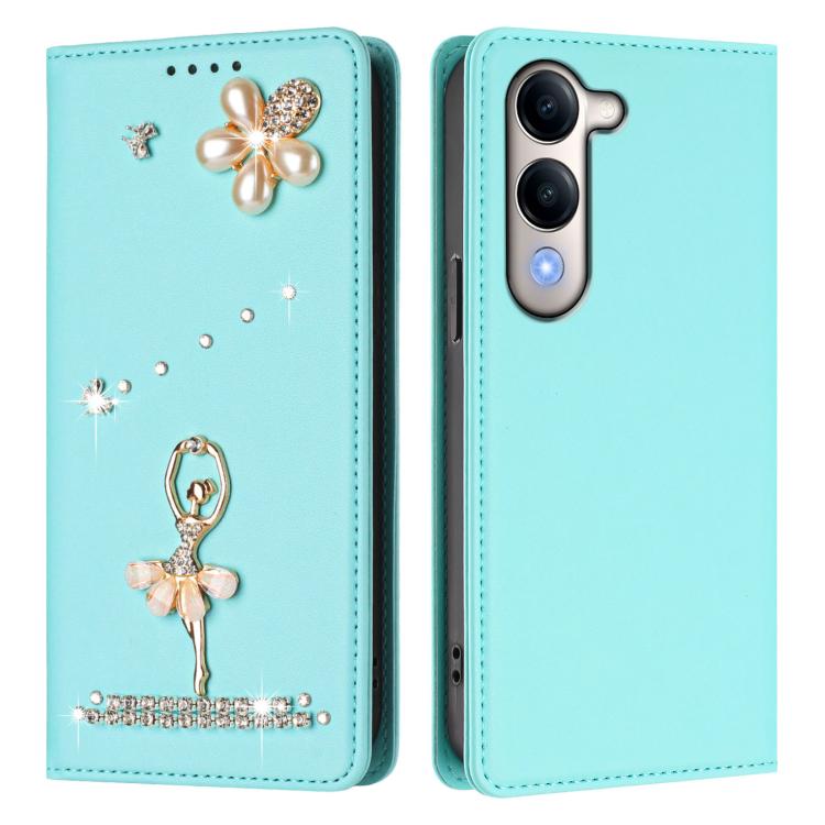 For vivo Y29s 5G Global / iQOO Z10 Lite Ballet Girl Diamond Studded RFID Vegan Leather Phone Case