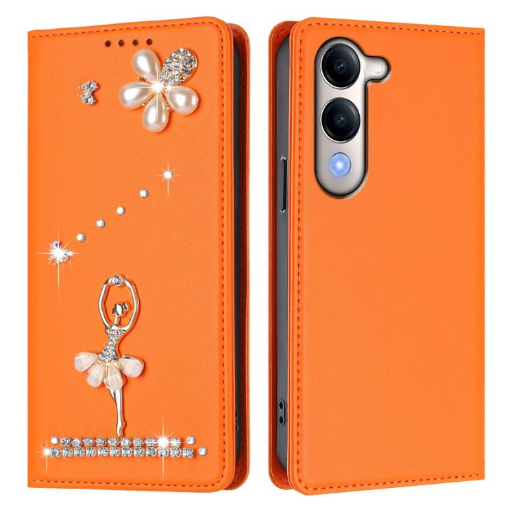 For vivo Y29s 5G Global / iQOO Z10 Lite Ballet Girl Diamond Studded RFID Vegan Leather Phone Case