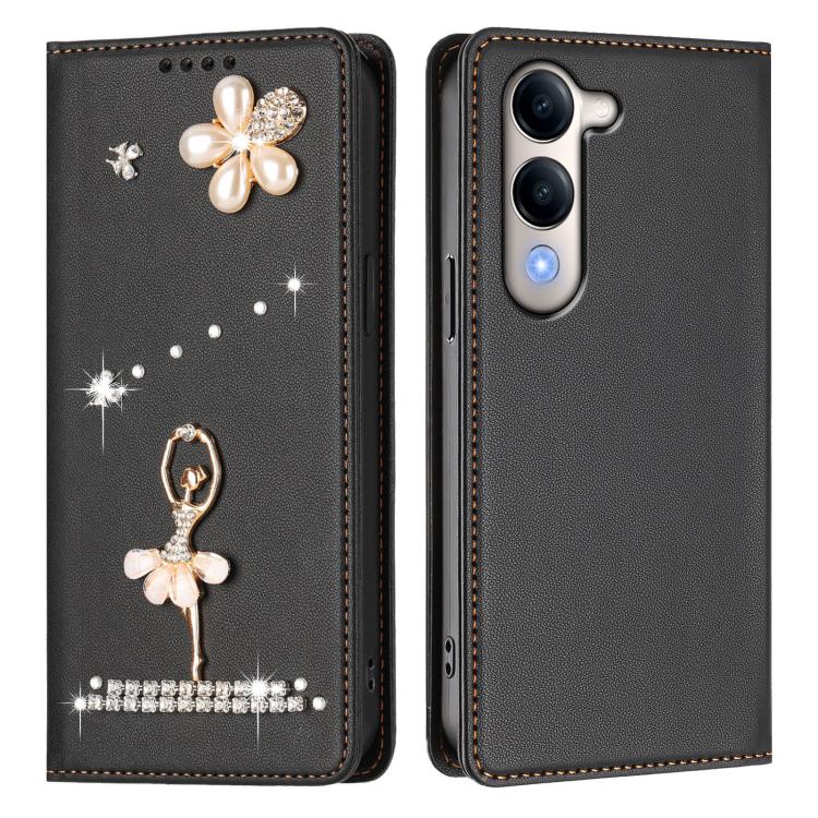 For vivo Y29s 5G Global / iQOO Z10 Lite Ballet Girl Diamond Studded RFID Vegan Leather Phone Case