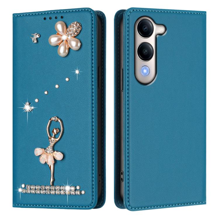For vivo Y29s 5G Global / iQOO Z10 Lite Ballet Girl Diamond Studded RFID Vegan Leather Phone Case