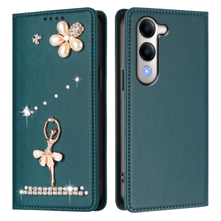For vivo Y29s 5G Global / iQOO Z10 Lite Ballet Girl Diamond Studded RFID Vegan Leather Phone Case