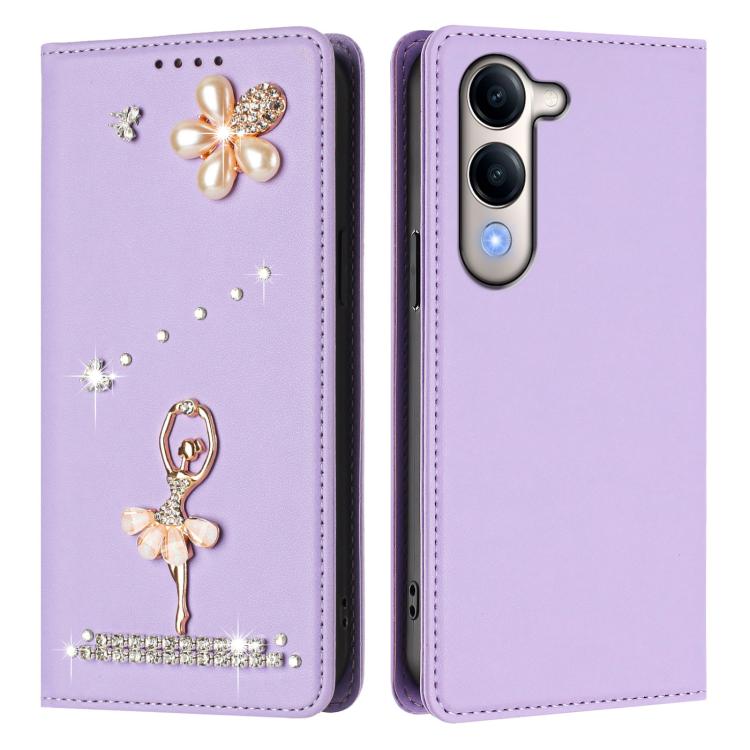 For vivo Y29s 5G Global / iQOO Z10 Lite Ballet Girl Diamond Studded RFID Vegan Leather Phone Case