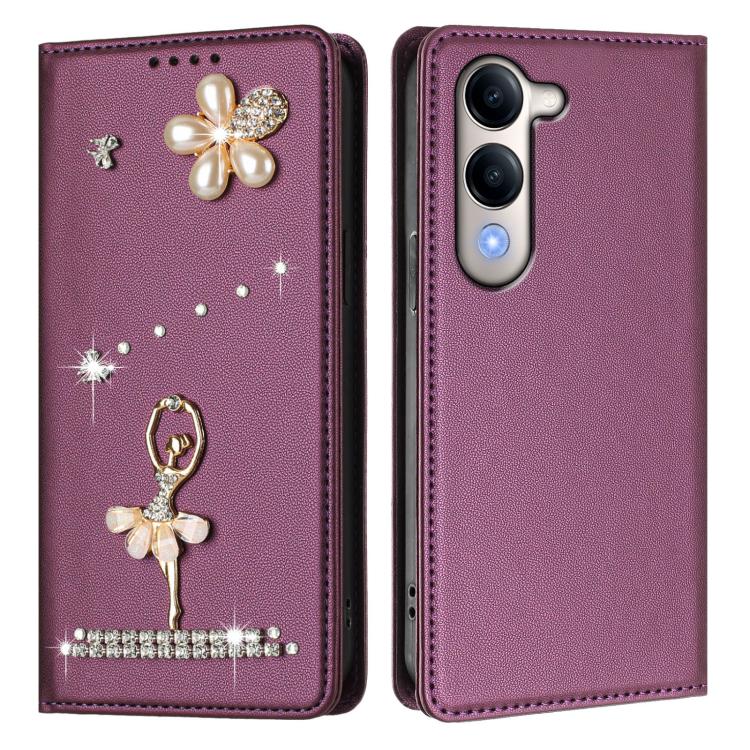 For vivo Y29s 5G Global / iQOO Z10 Lite Ballet Girl Diamond Studded RFID Vegan Leather Phone Case