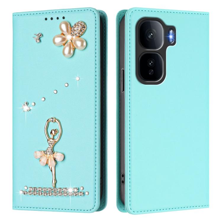 For vivo iQOO Neo 10+ 5G Ballet Girl Diamond Studded RFID Vegan Leather Phone Case