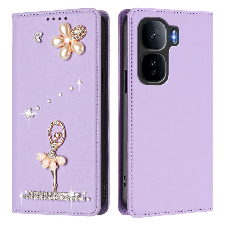 For vivo iQOO Neo 10+ 5G Ballet Girl Diamond Studded RFID Vegan Leather Phone Case
