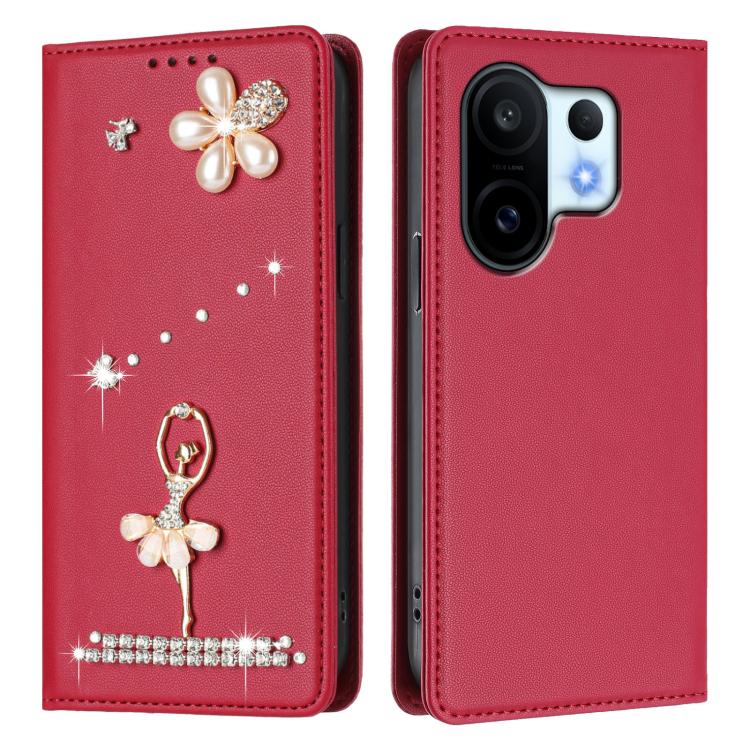 For vivo X200 FE Ballet Girl Diamond Studded RFID Vegan Leather Phone Case