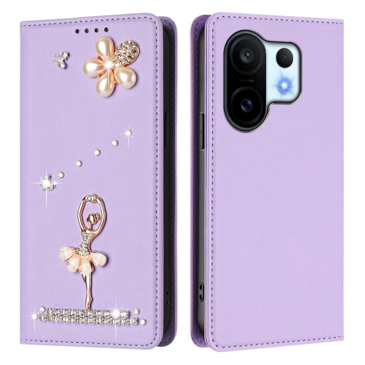 For vivo X200 FE Ballet Girl Diamond Studded RFID Vegan Leather Phone Case