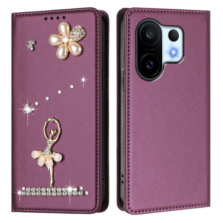 For vivo X200 FE Ballet Girl Diamond Studded RFID Vegan Leather Phone Case