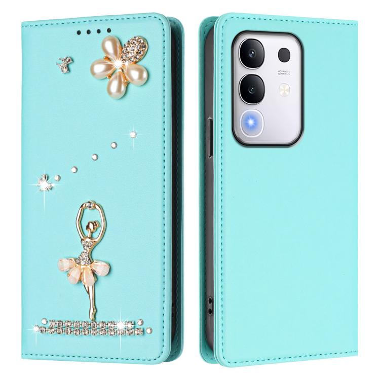 For vivo Y29 4G Global / T4X 5G Ballet Girl Diamond Studded RFID Vegan Leather Phone Case