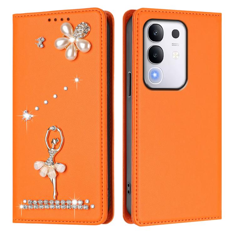 For vivo Y29 4G Global / T4X 5G Ballet Girl Diamond Studded RFID Vegan Leather Phone Case