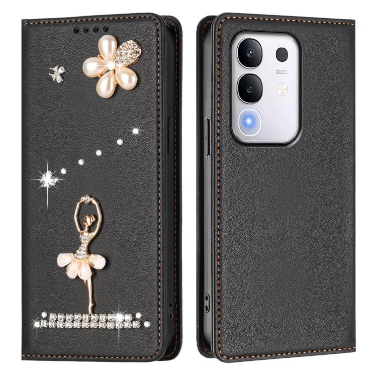 For vivo Y29 4G Global / T4X 5G Ballet Girl Diamond Studded RFID Vegan Leather Phone Case