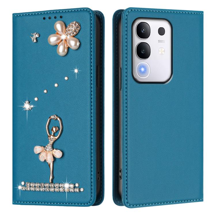 For vivo Y29 4G Global / T4X 5G Ballet Girl Diamond Studded RFID Vegan Leather Phone Case