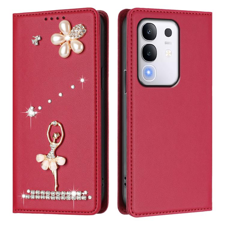 For vivo Y29 4G Global / T4X 5G Ballet Girl Diamond Studded RFID Vegan Leather Phone Case