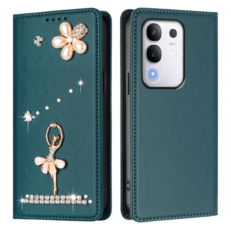 For vivo Y29 4G Global / T4X 5G Ballet Girl Diamond Studded RFID Vegan Leather Phone Case